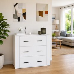 White Sideboard Cabinet 80x33x70cm Engineered Wood Storage Buffet 3 Drawers