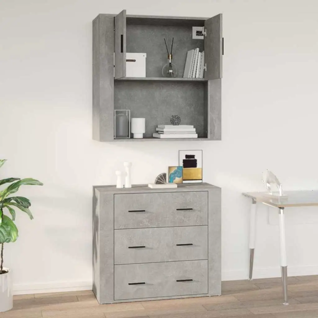 Wall Cabinet Grey Hanging Storage Organiser Engineered Wood 80x33x80 cm