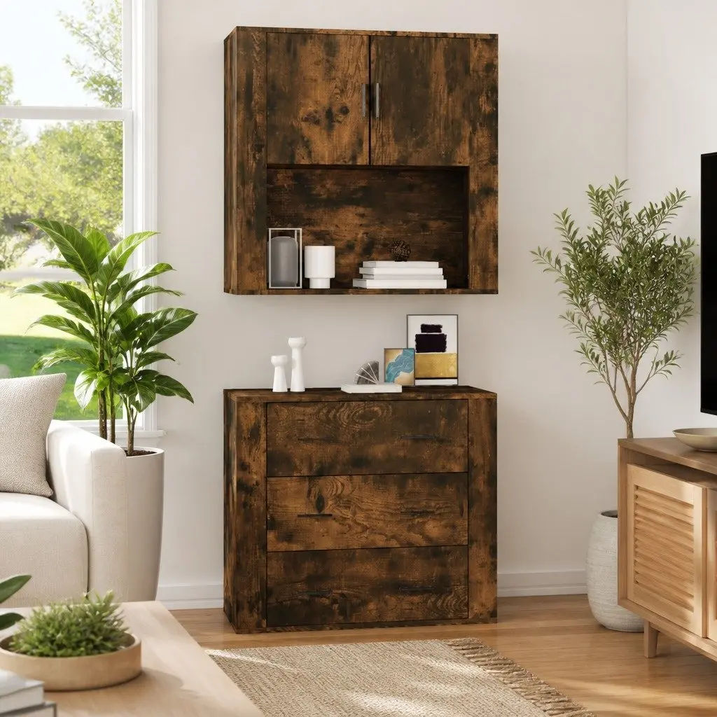 Wall Cabinet Organiser Storage 80x33x80 cm Smoked Oak Engineered Wood
