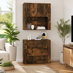 Wall Cabinet Hanging Storage Smoked Oak Engineered Wood 80x33x80 cm Organiser
