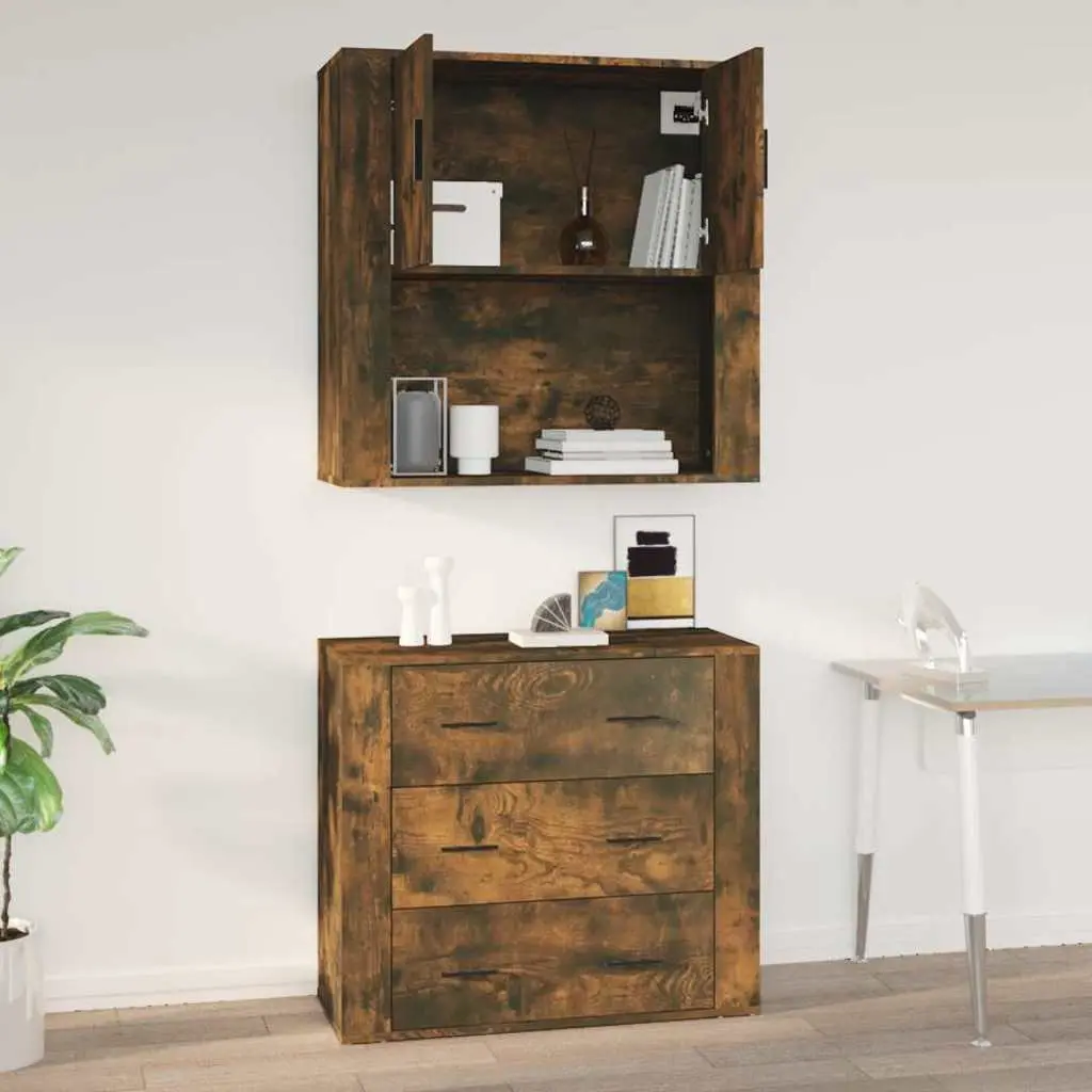 Wall Cabinet Organiser Storage 80x33x80 cm Smoked Oak Engineered Wood