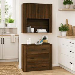 Practical Brown Oak Wall Cabinet 80x33x80 cm for Storage