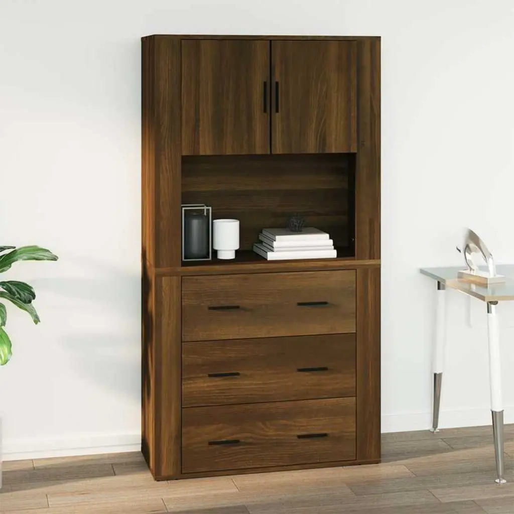 Brown Oak Wall Cabinet 80x33x80 cm for Storage
