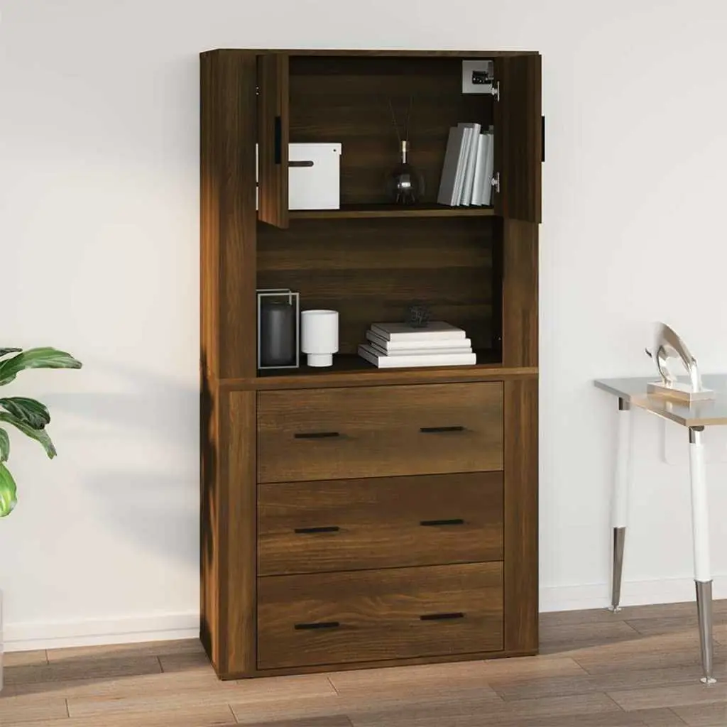 Brown Oak Wall Cabinet 80x33x80 cm for Storage
