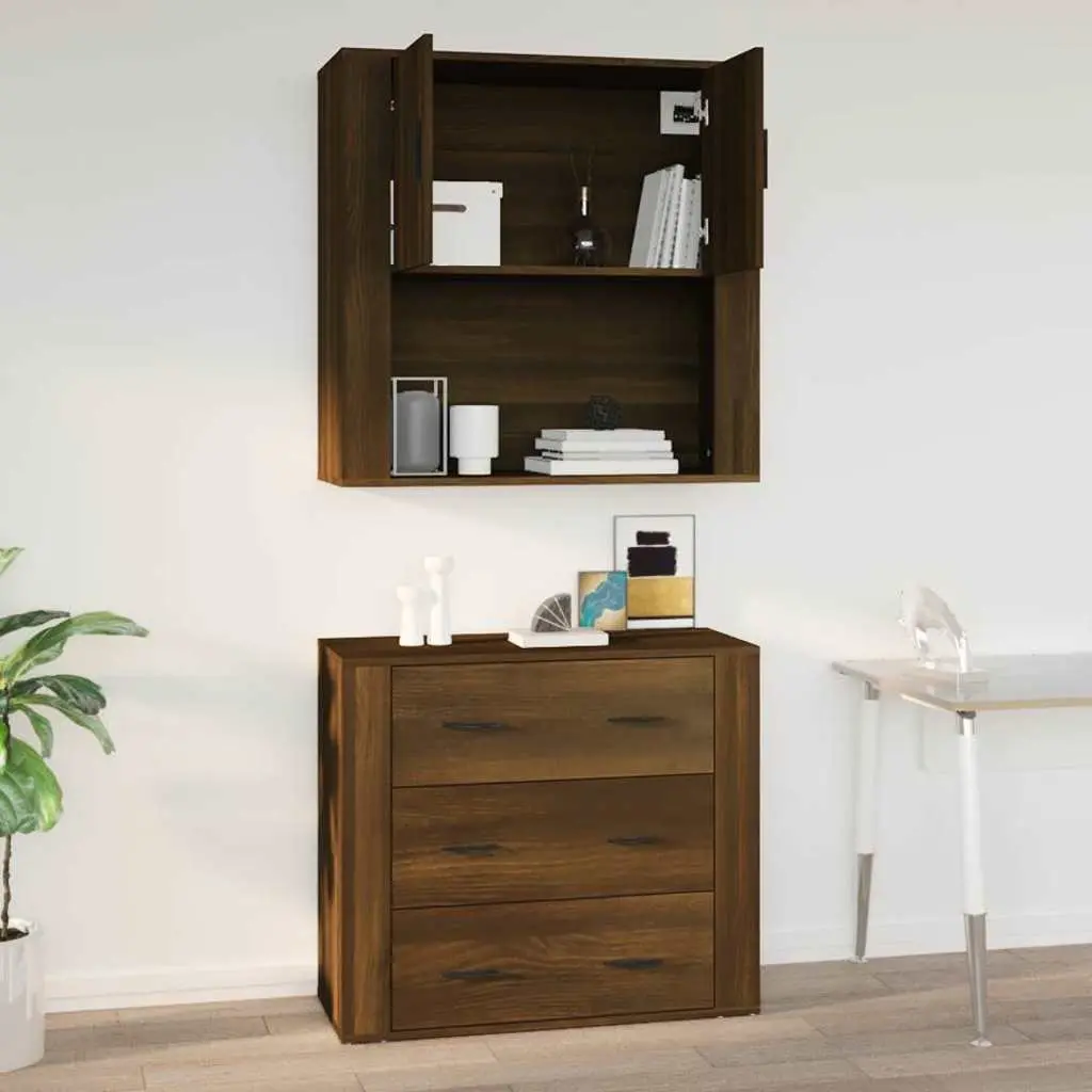 Brown Oak Wall Cabinet 80x33x80 cm for Storage