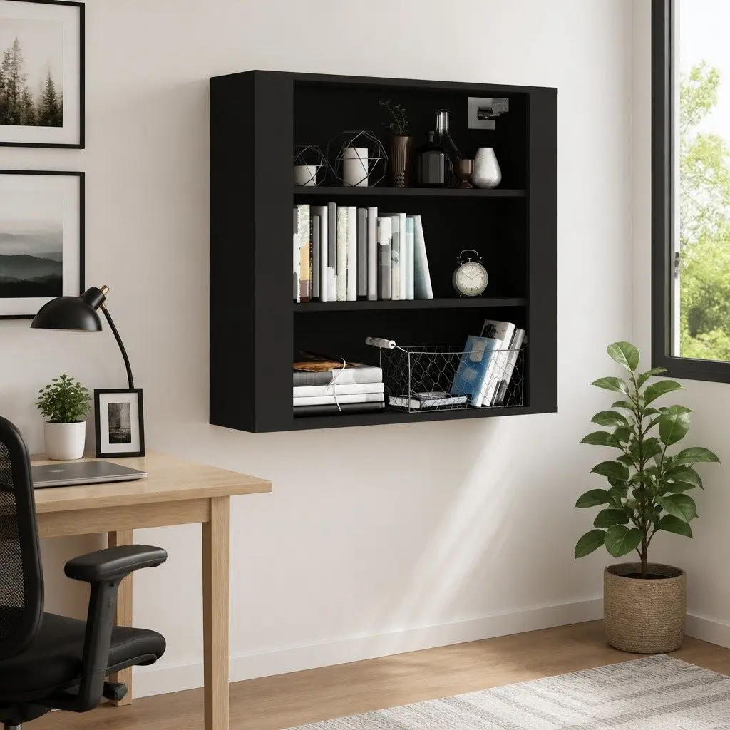 Wall Cabinet Black 80x33x80 cm Storage Organiser 3 Shelves Engineered Wood