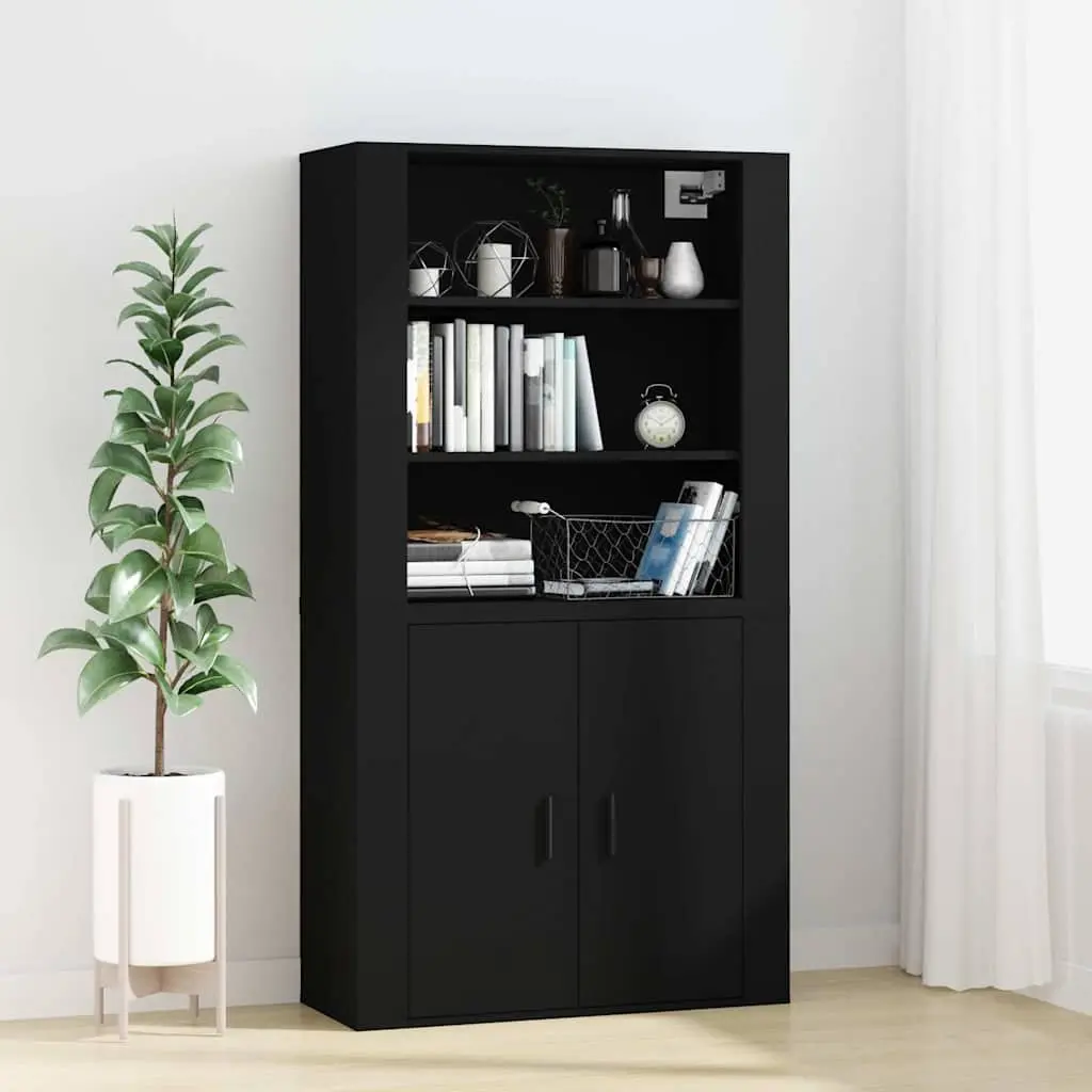Wall Cabinet Storage Organiser 80x33x80 cm Black Engineered Wood 3 Shelves