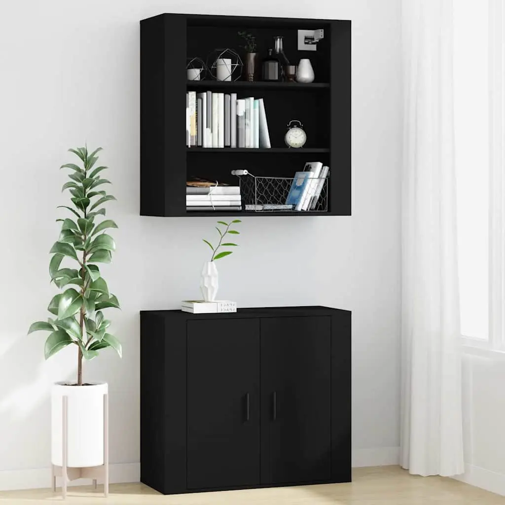 Wall Cabinet Storage Organiser 80x33x80 cm Black Engineered Wood 3 Shelves
