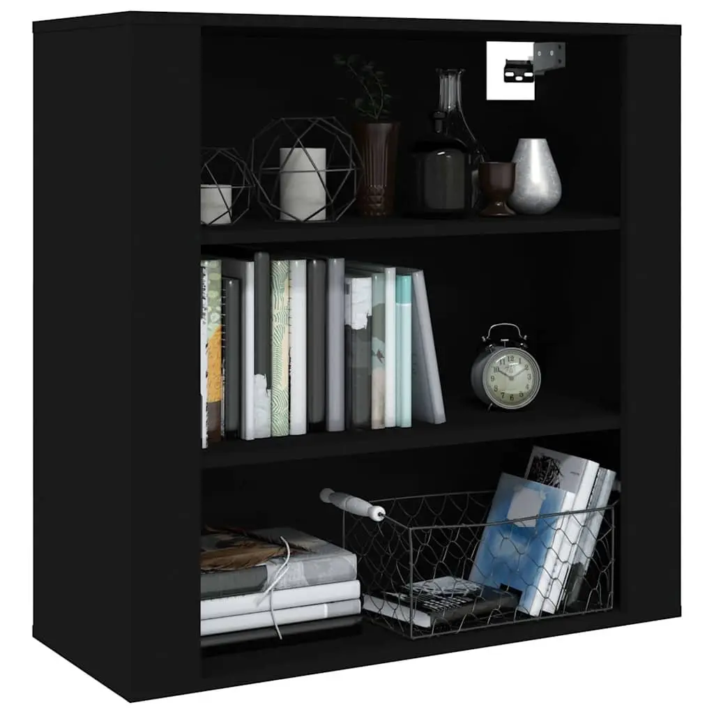 Wall Cabinet Storage Organiser 80x33x80 cm Black Engineered Wood 3 Shelves