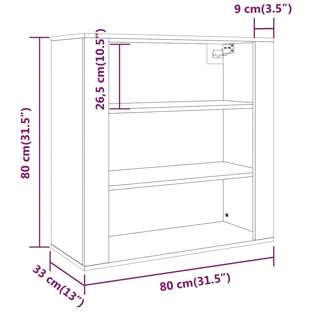 Wall Cabinet Storage Organiser 80x33x80 cm Black Engineered Wood 3 Shelves