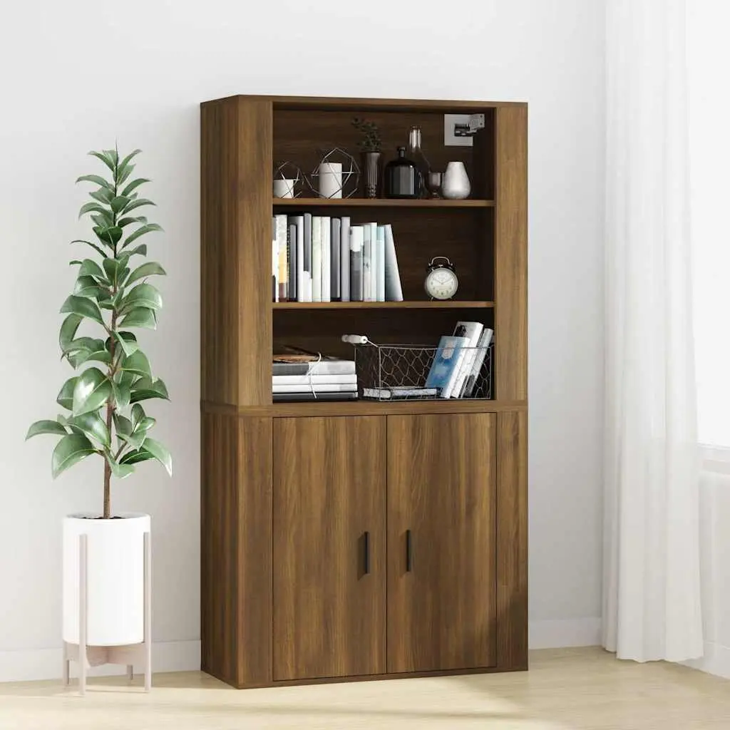 Wall Cabinet Brown Oak 80x33x80 cm Storage Shelves Engineered Wood Hanging