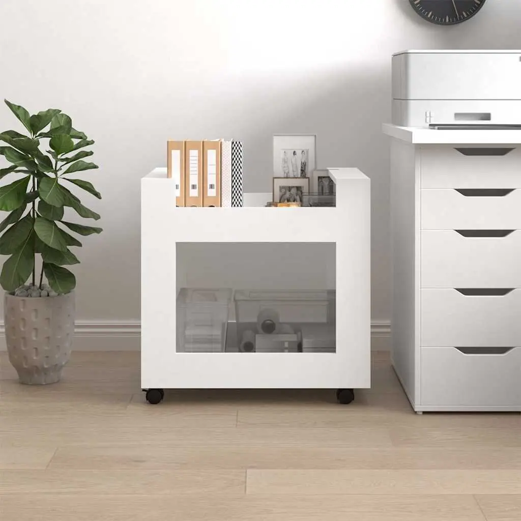 Desk Trolley White Storage 60x45x60 cm Open Shelves Rolling Casters
