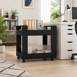 Desk Trolley Black 60x45x60cm Engineered Wood Rolling Storage Shelves Casters