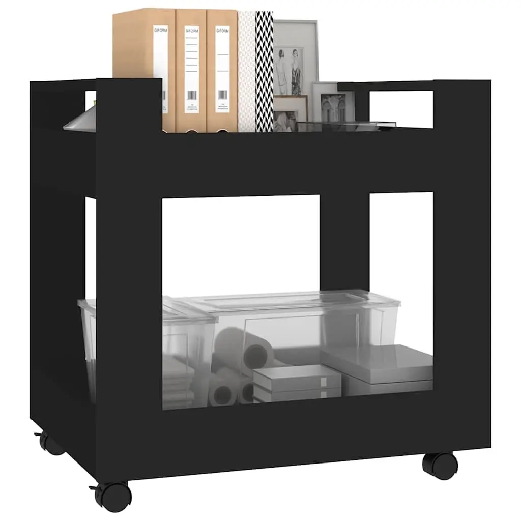 Desk Trolley Black Engineered Wood Rolling Storage 60x45x60cm