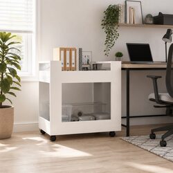 Desk Trolley Storage Cart 60x45x60cm White High Gloss Office Under Desk Shelves