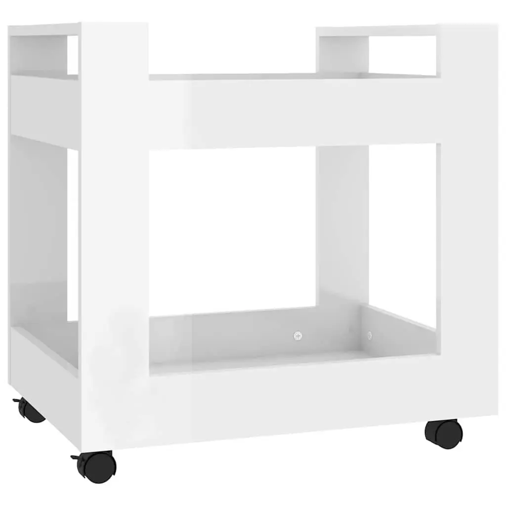 Desk Trolley Storage Cart Office Under Desk Shelves 60x45x60cm White High Gloss