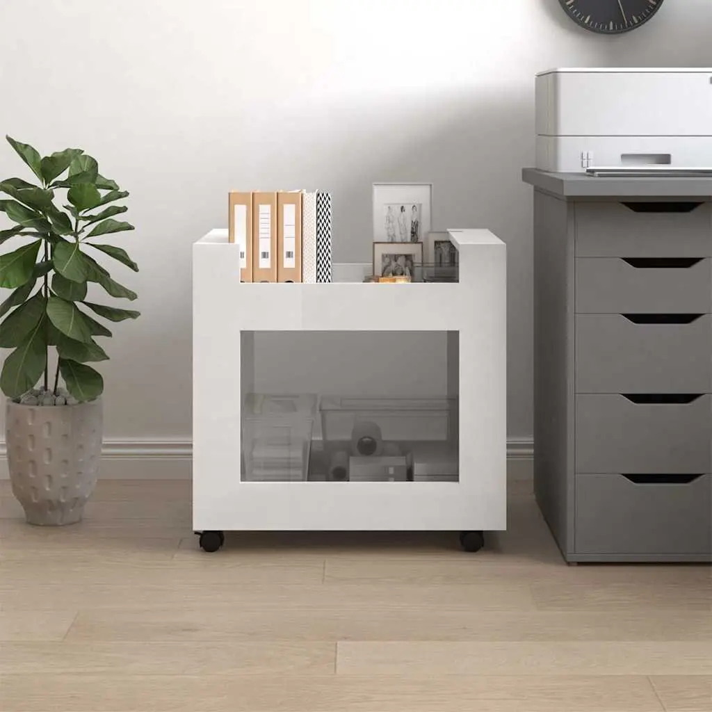 Desk Trolley Storage Cart Office Under Desk Shelves 60x45x60cm White High Gloss