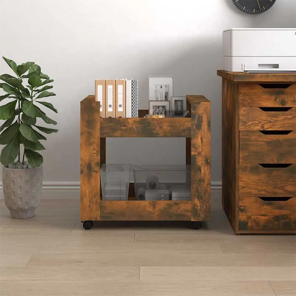Desk Trolley Storage Mobile 60x45x60 cm Brown Smoked Oak Open Shelves