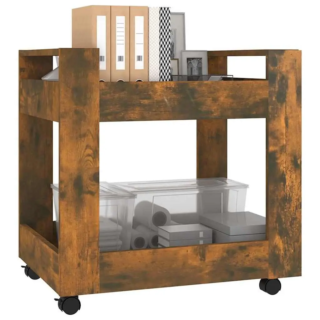 Desk Trolley Storage Mobile 60x45x60 cm Brown Smoked Oak Open Shelves