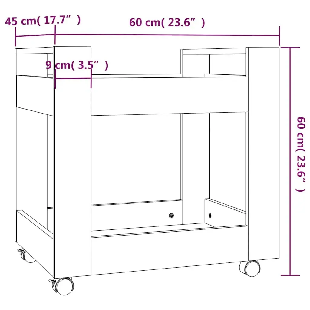 Desk Trolley Storage Mobile 60x45x60 cm Brown Smoked Oak Open Shelves