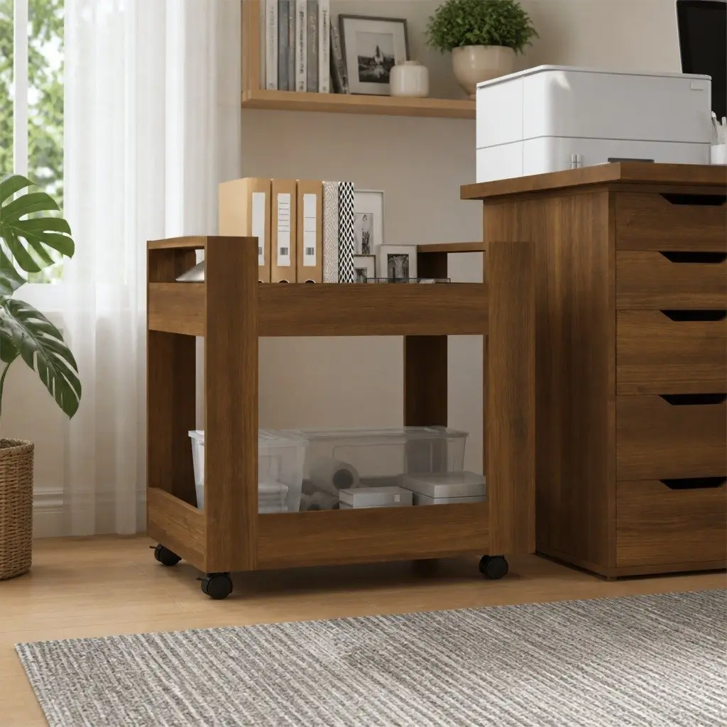 Desk Trolley Storage Shelves 60x45x60 cm Brown Engineered Wood