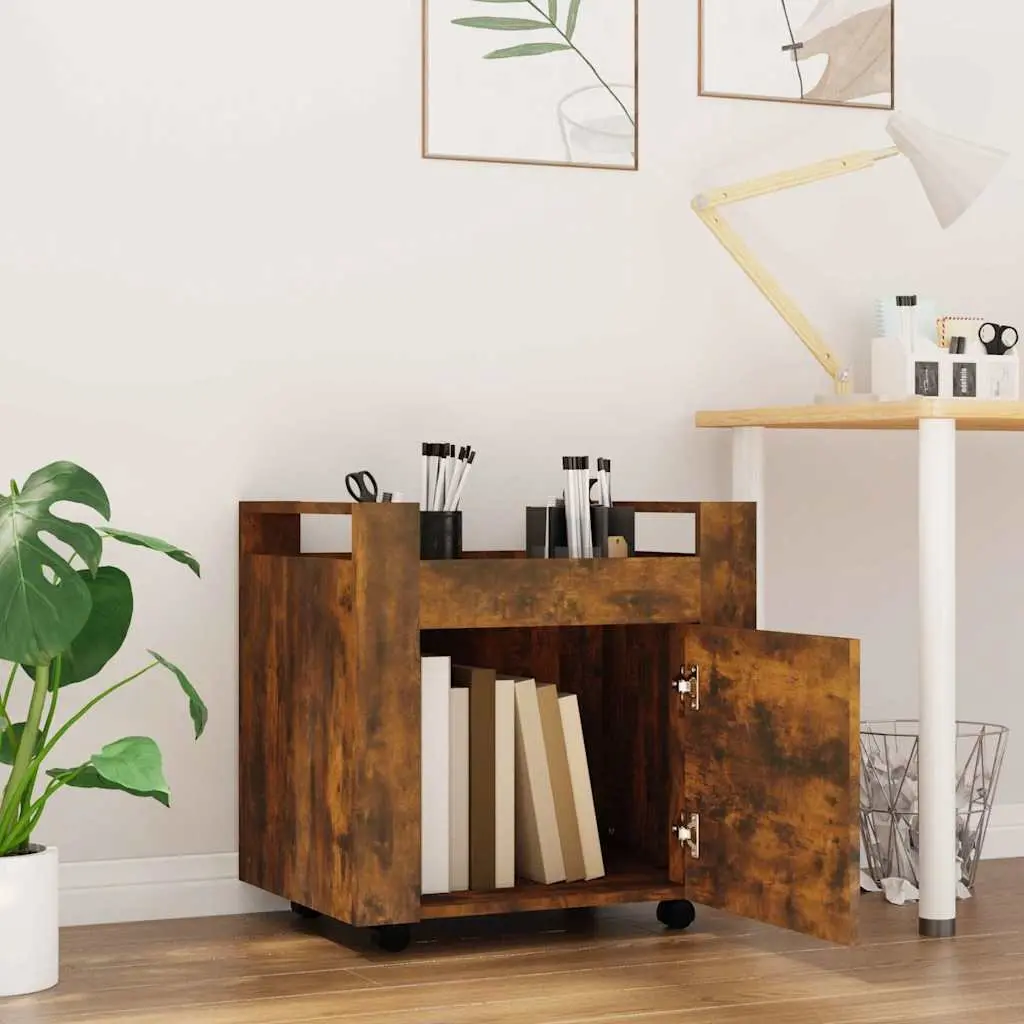Desk Trolley Office Storage Unit Enclosed Brown Engineered Wood 60W x 45D x 60H cm