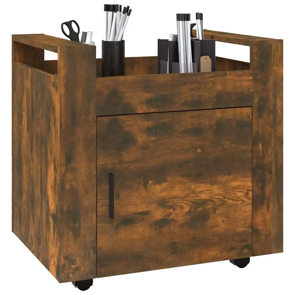 Desk Trolley Office Storage Unit Enclosed Brown Engineered Wood 60W x 45D x 60H cm