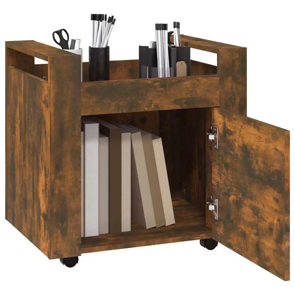 Desk Trolley Office Storage Unit Enclosed Brown Engineered Wood 60W x 45D x 60H cm