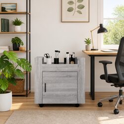 Desk Trolley Mobile Storage Cabinet Grey Office Organiser with Door and Wheels