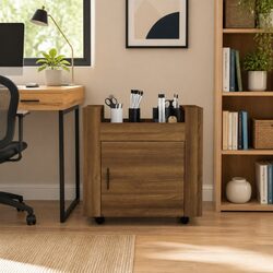 Durable Brown Oak Desk Trolley with Storage Options
