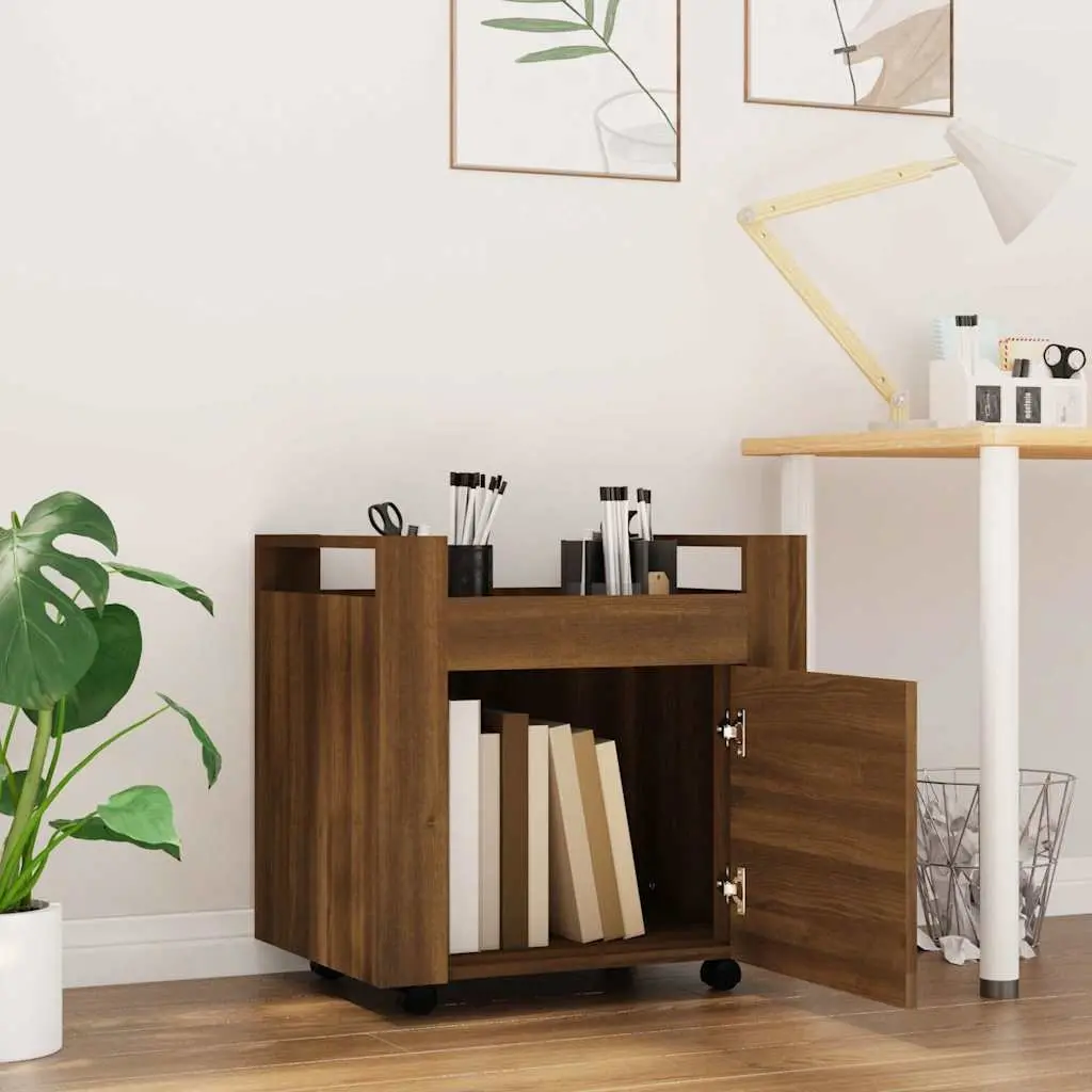 Brown Oak Desk Trolley with Storage Options