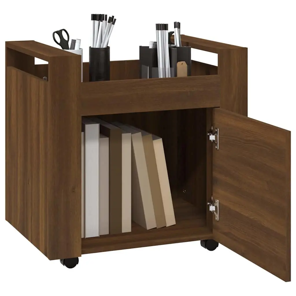 Brown Oak Desk Trolley with Storage Options