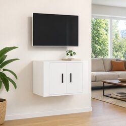 Warm White Wall Mounted TV Cabinet with Ample Storage