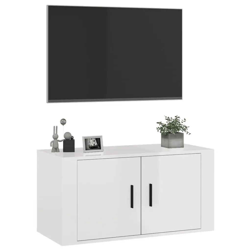 Wall Mounted TV Cabinet High Gloss Media Storage Unit 80x34.5x40cm White