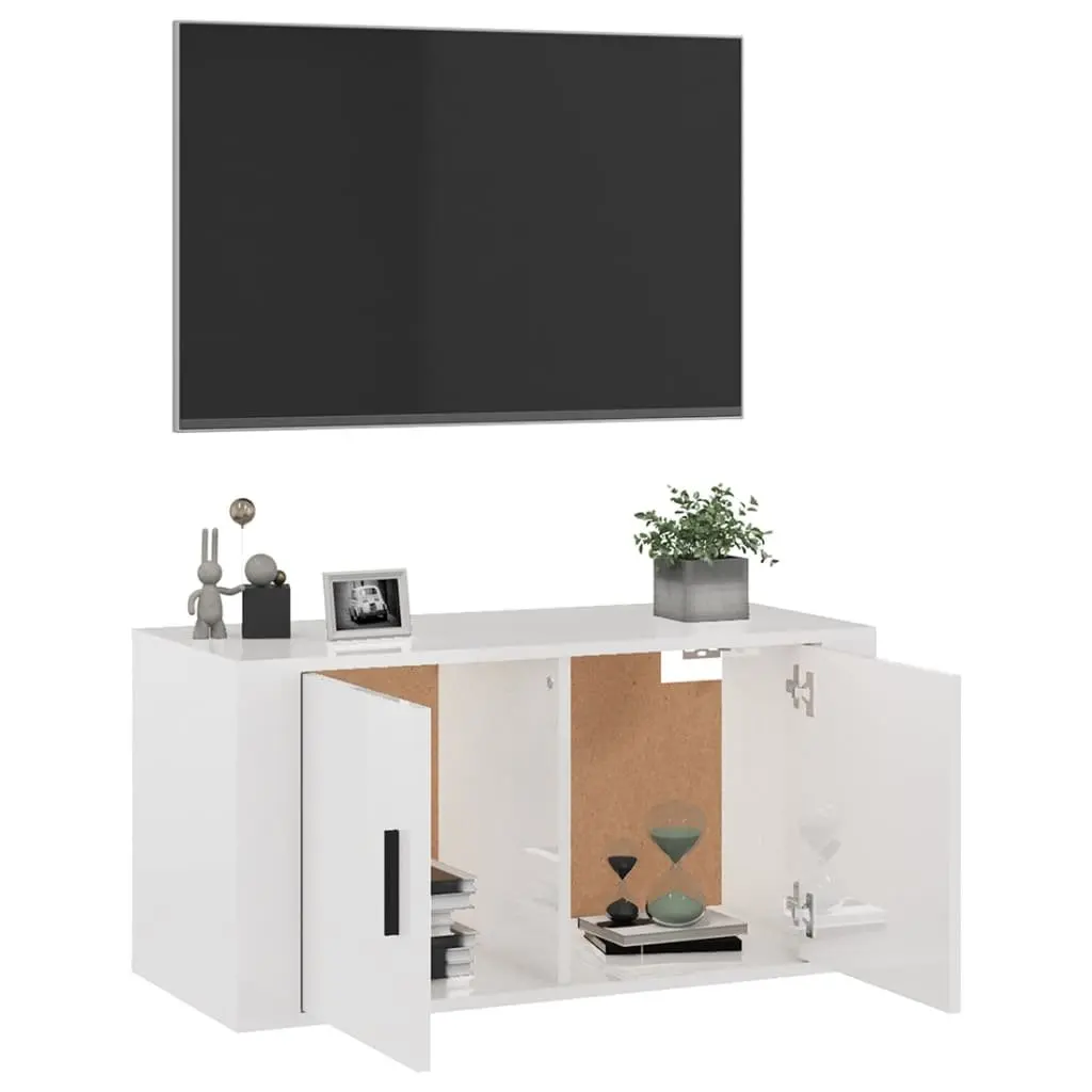 Wall Mounted TV Cabinet High Gloss Media Storage Unit 80x34.5x40cm White