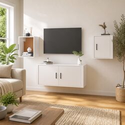 Reliable White Wall Mounted TV Cabinet with Storage