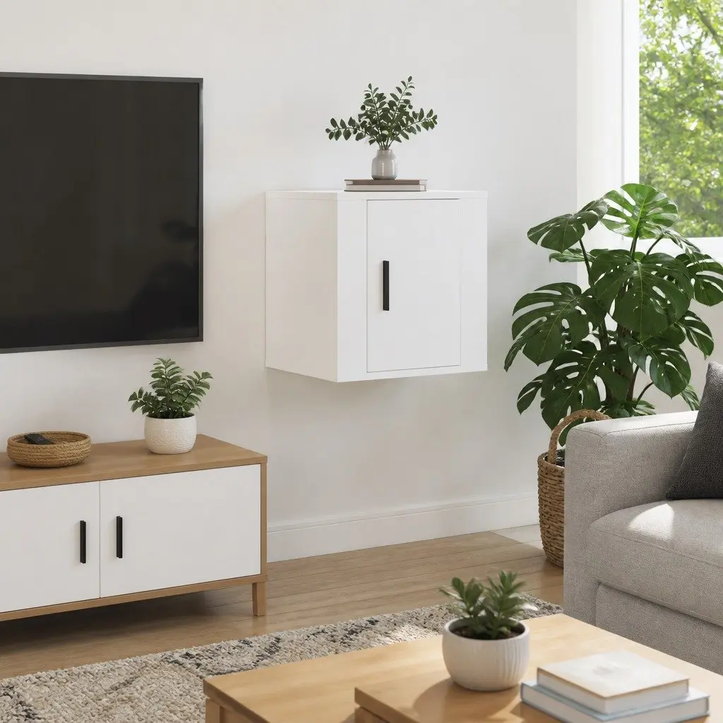 Wall Mounted TV Cabinet White 40x34.5x40cm High Gloss Storage Unit Media Display