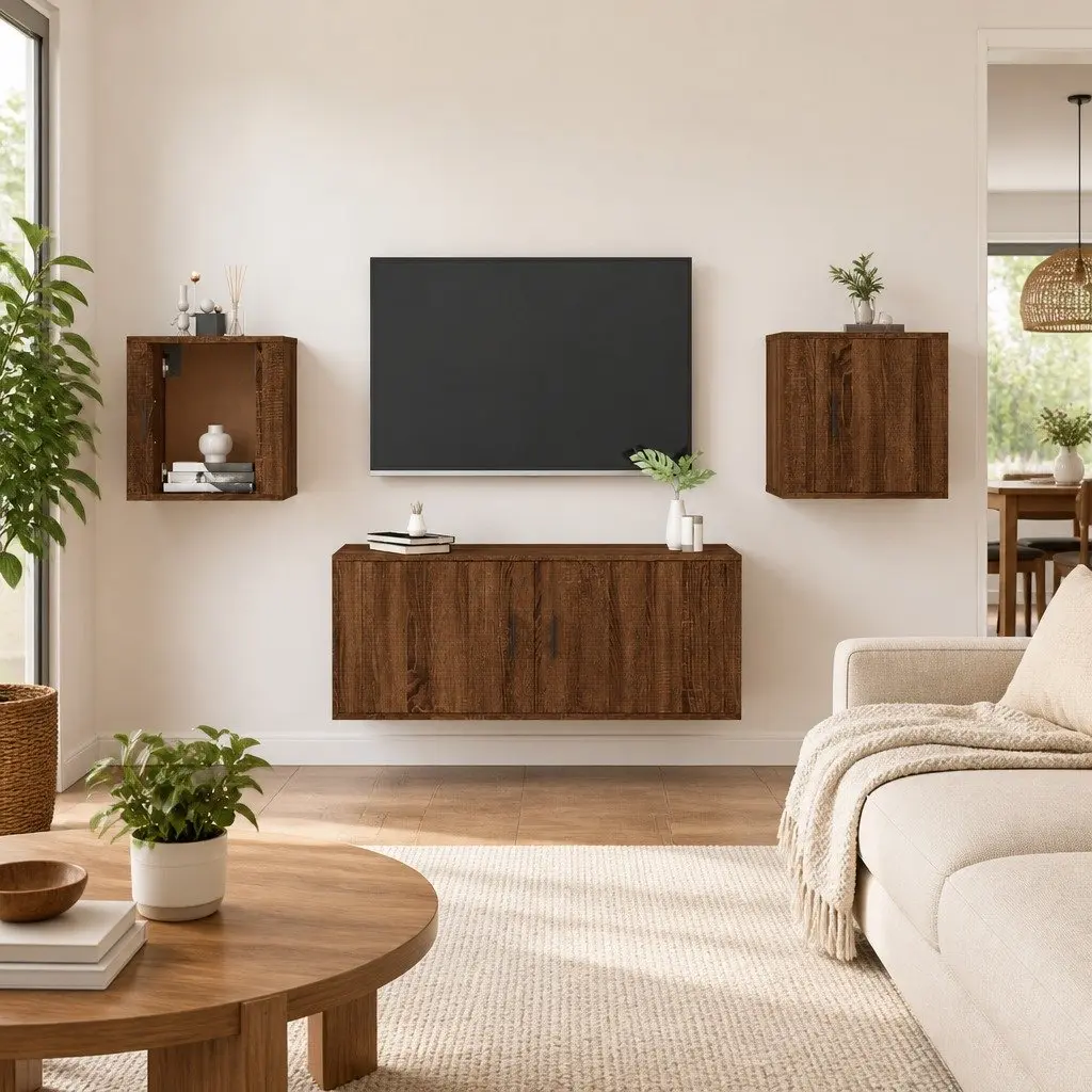 Brown Oak TV Cabinet Set