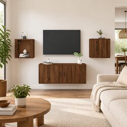 Practical and Stylish Brown Oak TV Cabinet Set