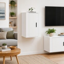 Practical Wall-Mounted TV Cabinet in White Finish