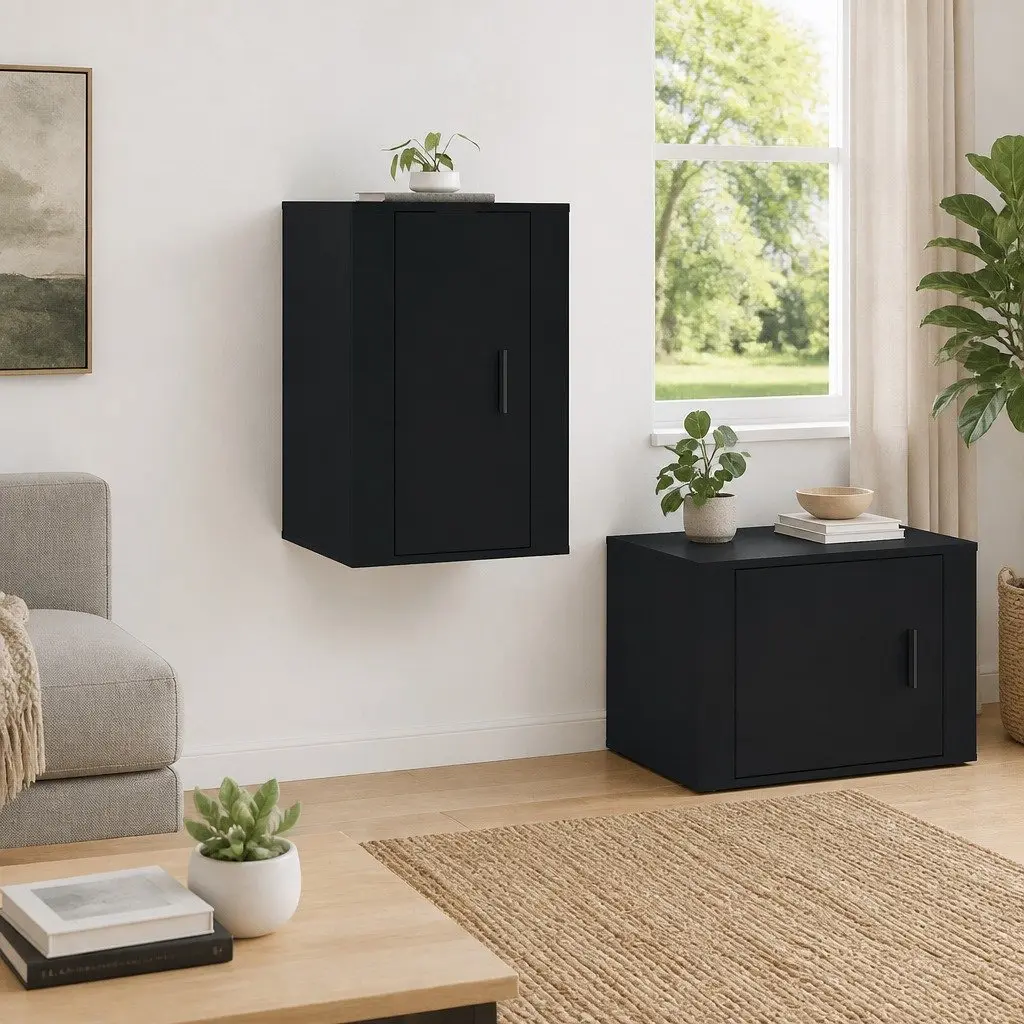 Wall Mounted TV Cabinet Black Storage Media Unit Display Shelf 40x34.5x60cm