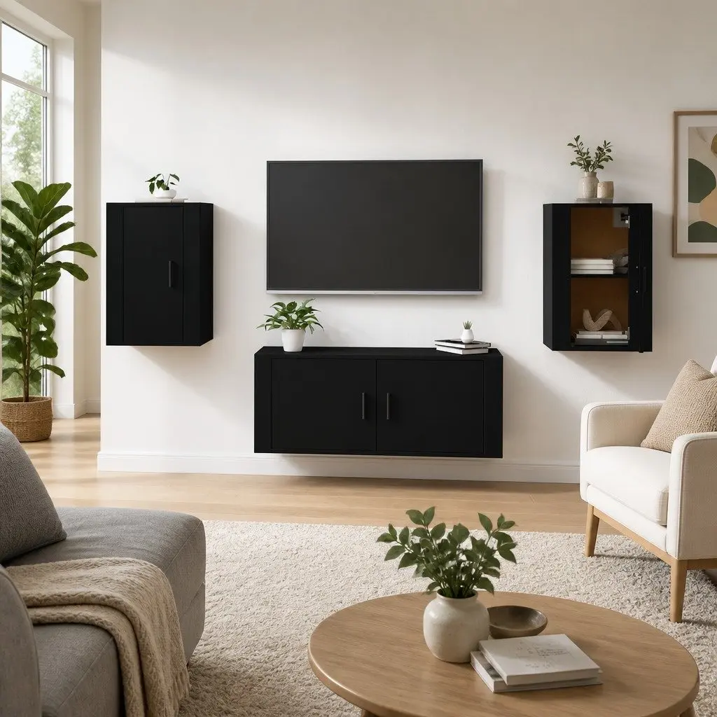 Black Wall Mounted TV Cabinet