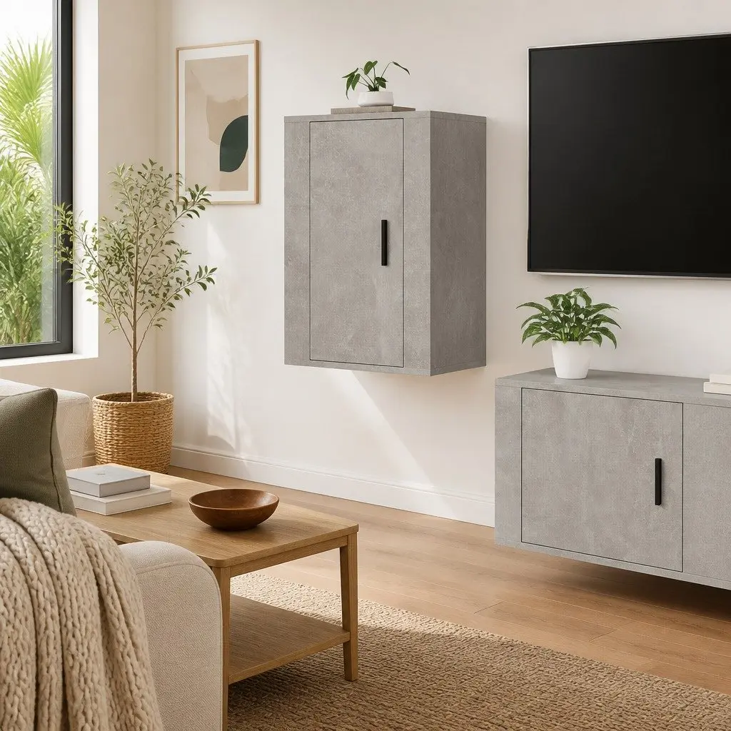 Wall Mounted TV Cabinet Grey Media Storage Unit Floating Shelf Organiser