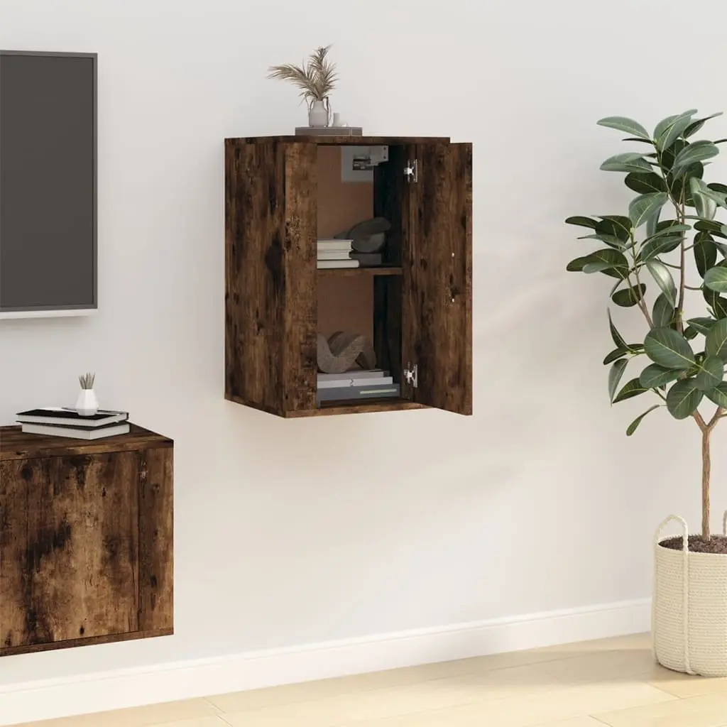 Wall Mounted TV Cabinet Brown Smoked Oak Media Storage Unit Floating Cupboard