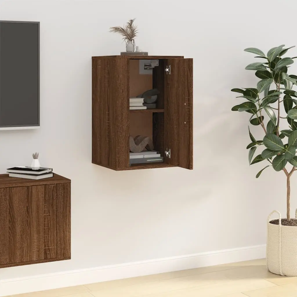 Wall Mounted TV Cabinet Brown Oak Storage Unit 40x34.5x60 cm Media Display