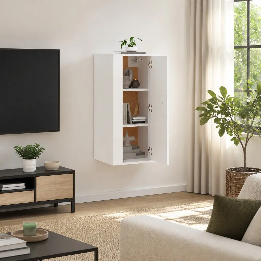 Wall Mounted TV Cabinet White Storage Unit Media Display Shelves 40x34.5x80cm