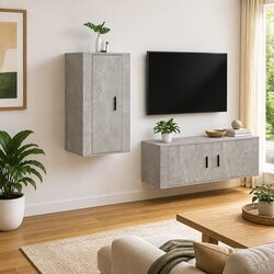 Durable Grey Wall Mounted TV Cabinet with Three Compartments
