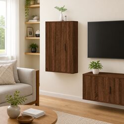 Practical Wall-Mounted TV Cabinet in Brown Oak