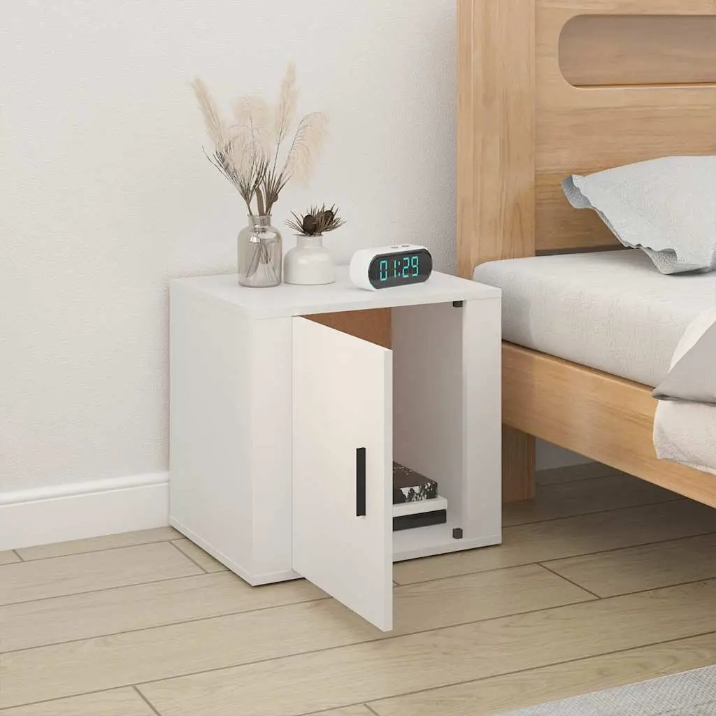 Bedside Cabinet White Storage Organiser Nightstand 50W x 39D x 47H cm