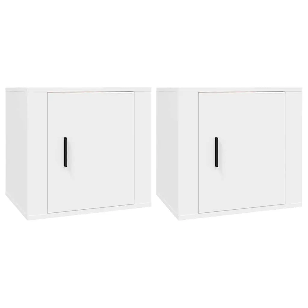 White Engineered Wood Bedside Tables 2 Piece Storage Cabinets 50x39x47cm